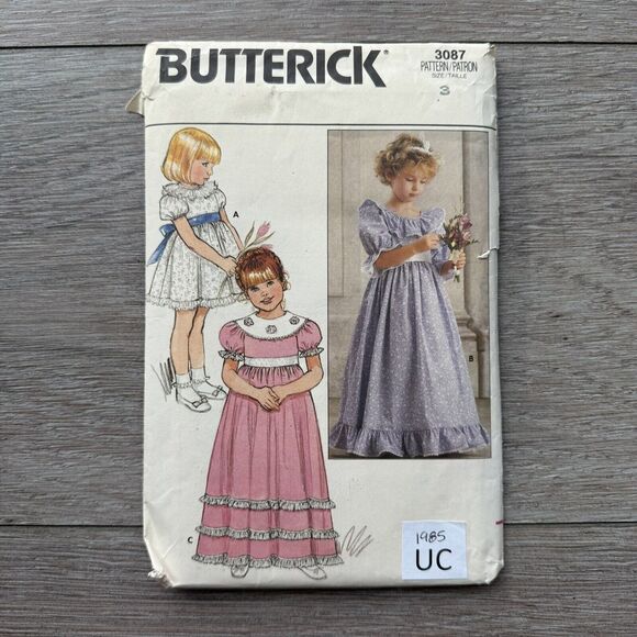 Vtg 80s Butterick 3087 Sewing Pattern Flower Girl Dress Pioneer Dress Size 3 UC - Picture 1 of 3